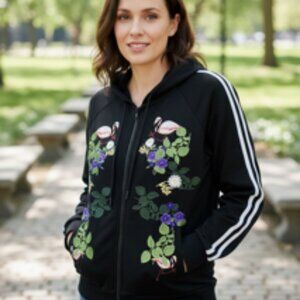 Rowley Fitness Love Kit Embroidered Hoodie Women’s MEDIUM Black Sweater